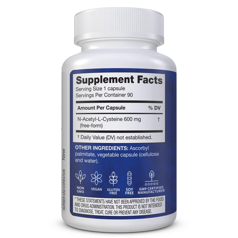 [Australia] - NAC 600 mg - NAC Supplement for Immune Support & Lung Health, Liver Support & Antioxidant* - Freeform N-Acetyl-L-Cysteine - 90 Capsules 