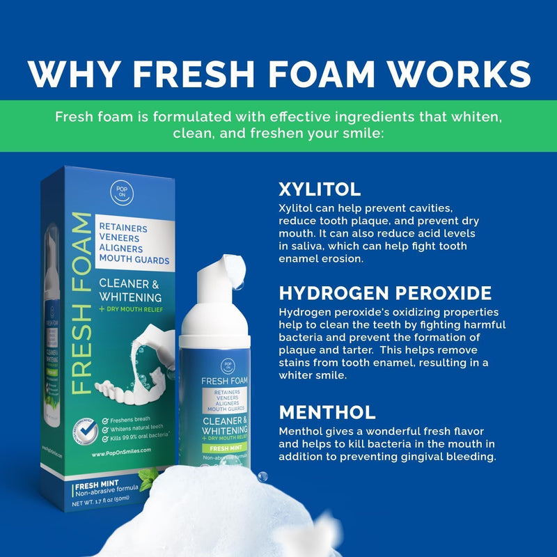 [Australia] - Retainer Cleaner Foam for Invisalign, Aligner Cleaner Whitening Foam for Mouth Guard Night Guard Veneers, Whitens Teeth, Freshens & Fights Bad Breath, 3% Hydrogen Peroxide, Mint - 50ml 1.7 Fl Oz (Pack of 1) 