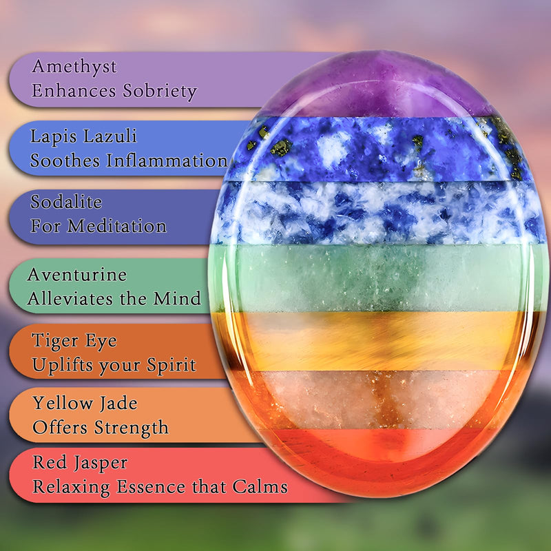 [Australia] - Pack of 2 Chakra Crystals Thumb Stones, Crystal Worry Stone Healing Stones Gemstones Lucky Charm Oval Palm, 7 Chakra Worry Stone, Palm Stone for Meditation Reiki Balancing with Box, Card 