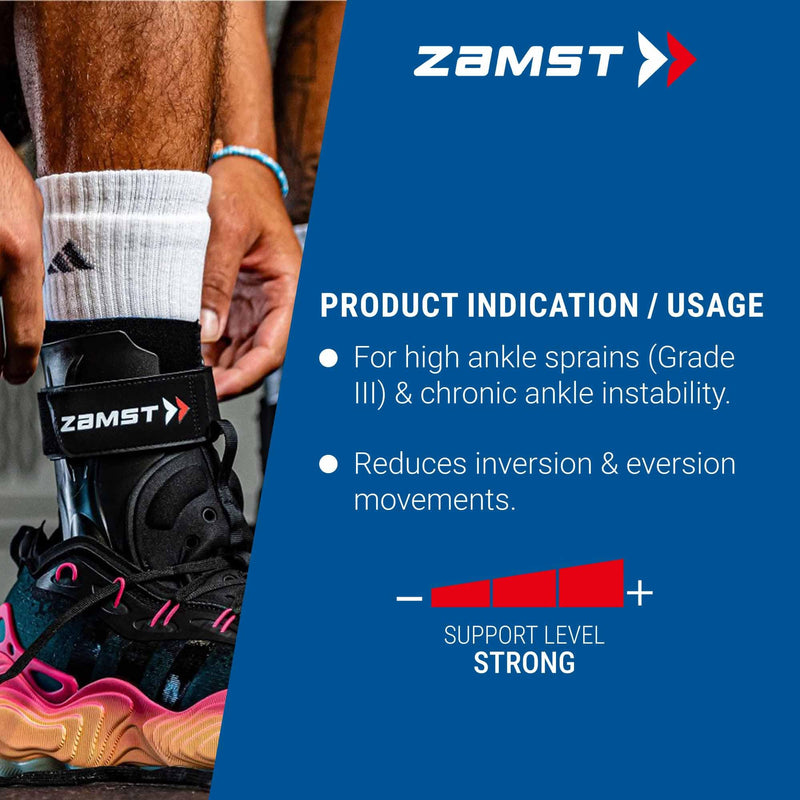 [Australia] - Zamst A2-DX Sports Ankle Brace with Protective Guards For High Ankle Sprains and Chronic Ankle Instability-for Basketball, Volleyball, Lacrosse, Football-Black, Size, Right and Left Specific Medium - Right Black 