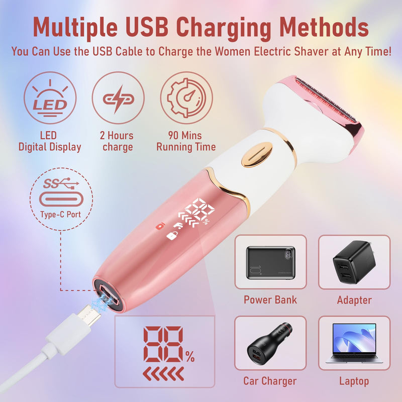 [Australia] - Women Electric Razors Shavers, Lady Bikini Trimmer 4 in 1 Electric Shaver Razor for Women Waterproof Wet/Dry Face Razors for Nose Eyebrow Arms Underarm Legs Pubic Area Painless Facial Hair Removal 
