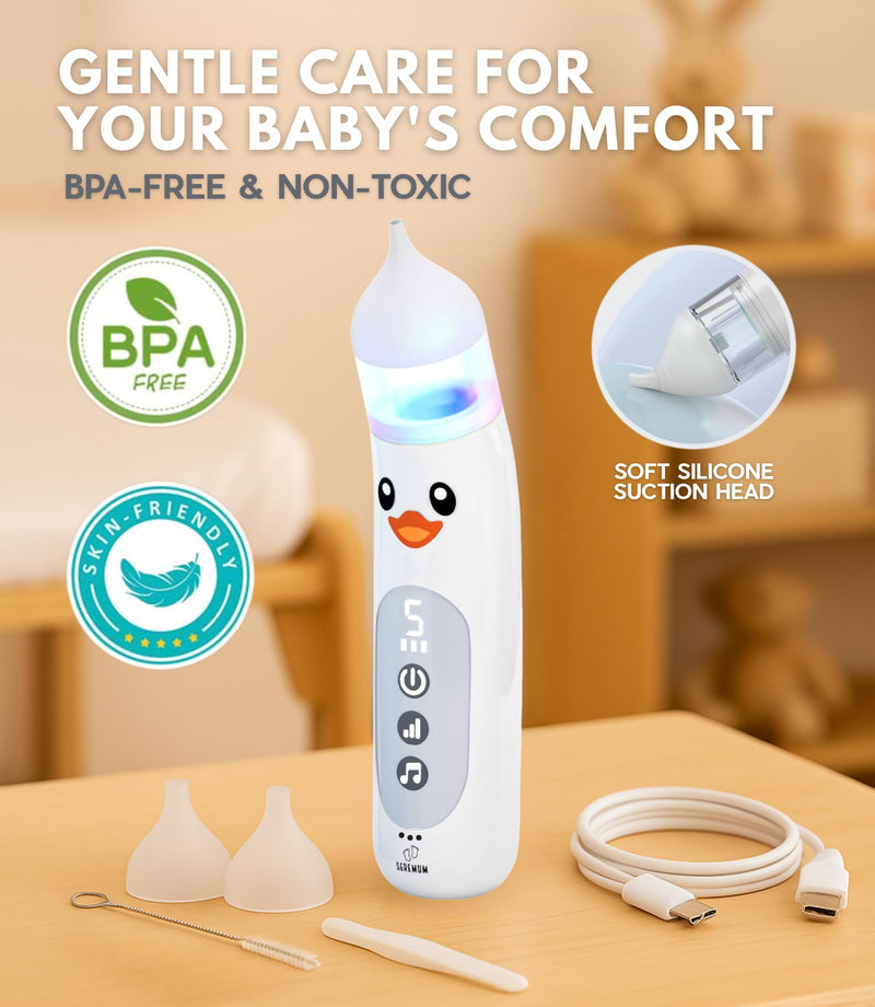 [Australia] - Nasal Aspirator for Baby Electric Nose Cleaner and Booger Sucker with LED Light and Music, Gentle Suction for Stuffy Nose, 5 Levels, USB-C Rechargeable, BPA-Free Silicone Tips, Easy to Clean 