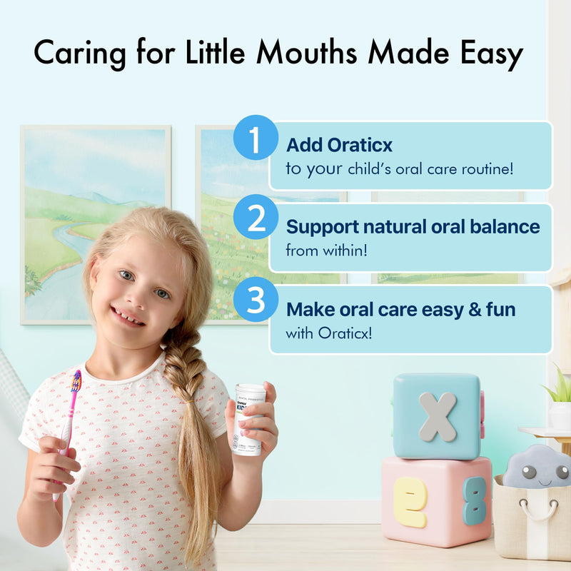 [Australia] - OraTicx Kids Dental Probiotics for Anti-Cavity + Healthy Teeth and Gums, 8 Billion CFU Probiotics for Oral Health, Yogurt Flavor 1-PK 