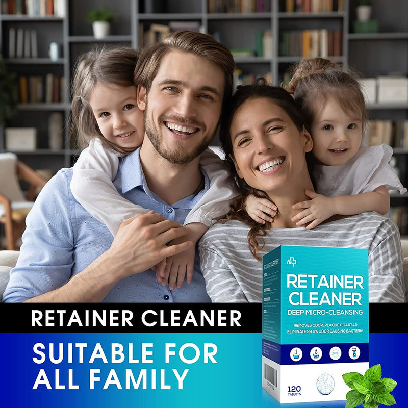 [Australia] - Y-Kelin Retainer and Denture Cleaner 120 Tablets for 4 Months Removes Stains Plaque Odors for Dentures Retainers Mouth Guard and Removable Dental Appliances (120 PCS, Mint) 