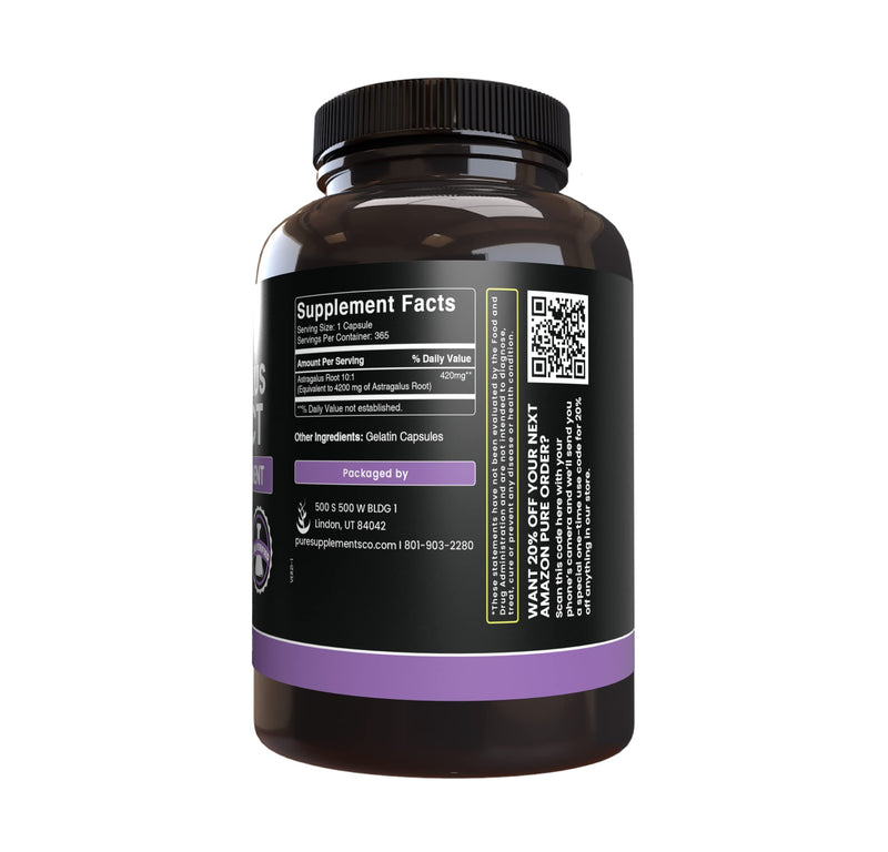 [Australia] - Pure Original Ingredients Astragalus (365 Capsules) No Magnesium Or Rice Fillers, Always Pure, Lab Verified 365 Count (Pack of 1) 