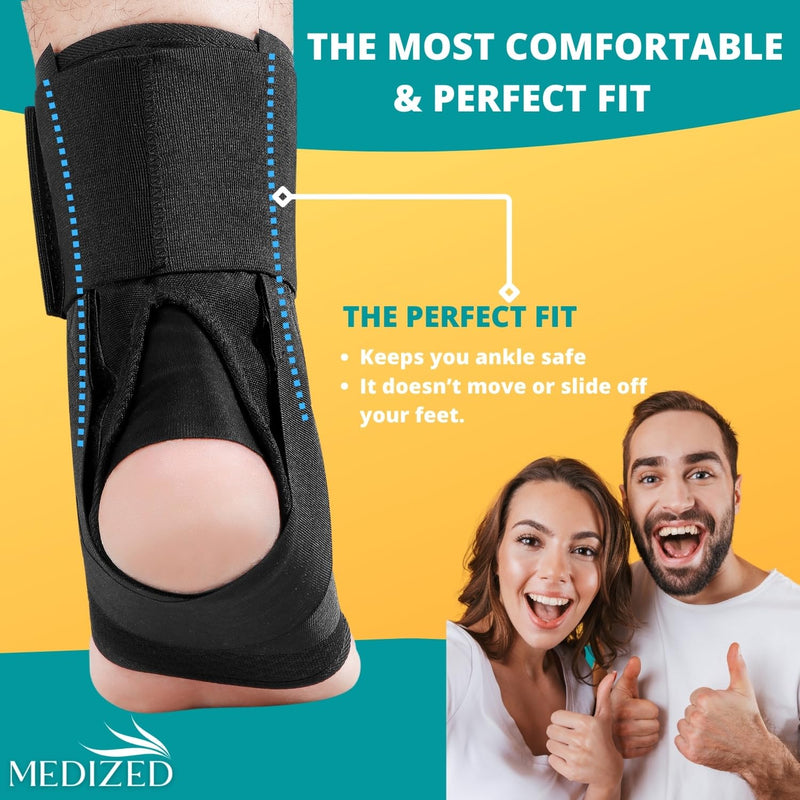 MEDIZED Ankle Brace, Lace Up Adjustable Support for Running, Basketball, Injury Recovery, Sprain! Ankle Support Wrap for Men, Women, and Children (Medium) Medium