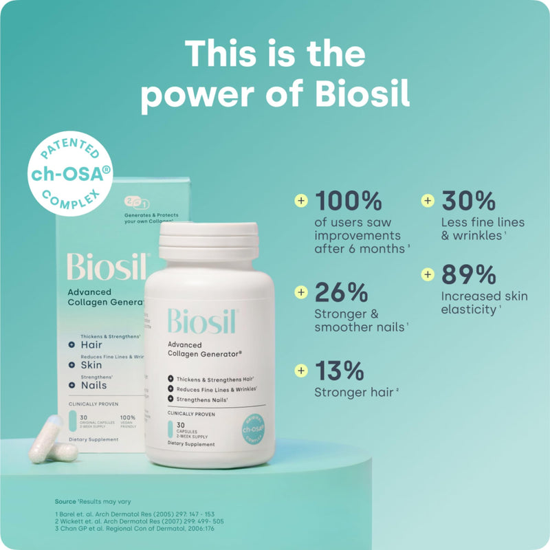 Biosil Collagen Booster Supplement - 30 Original Capsules, Pack of 2 - Patented ch-OSA Activator for Skin, Hair, Nails & Joints - Supports Natural Production - 30-Day Supply 30 Original Caps (Pack of 2)