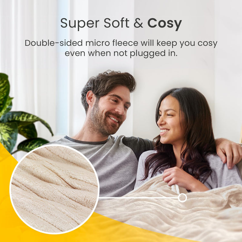 [Australia] - Cosi Home electric blanket 180x130 cm - electric heating blanket with automatic switch-off, overheating protection, washable, cozy fleece, 10 heating levels with digital remote control, 10 hour timer - cream 180 x 130 