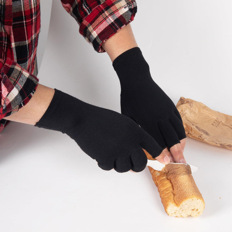 [Australia] - Arthritis Compression Gloves for Women Men, Fingerless Breathable & Moisture Wicking Compression Gloves for Relieving Carpal Tunnel Aches, Rheumatoid Pains, Joint Swell Black S Black One Pair Small: 2 1/5"-2 3/5" 