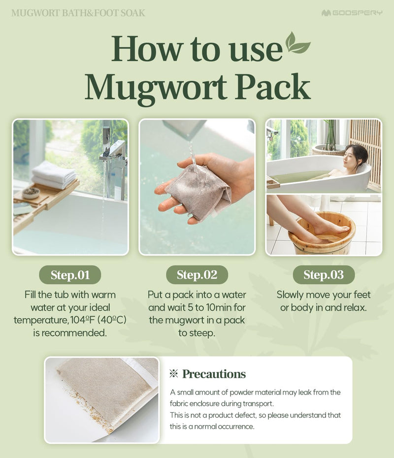 [Australia] - Monage Korean Organic Mugwort Bath and Foot Soak (10 Pack) Natural Home Spa Therapy with Traditional Korean Healing Properties and Relaxation Benefits, Skin Soothing, Muscle Relief, Korean Skin Care 