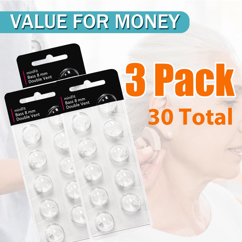 [Australia] - (Double Vent 8mm) Hearing Aid Domes for Oticon Minifit, Oticon Ear Caps Replacements Parts Accessories Domes for Oticon Hearing Aid Supplies Cleaning Kits(30 Pcs) Double Vent-8 MM White-3 Packs 