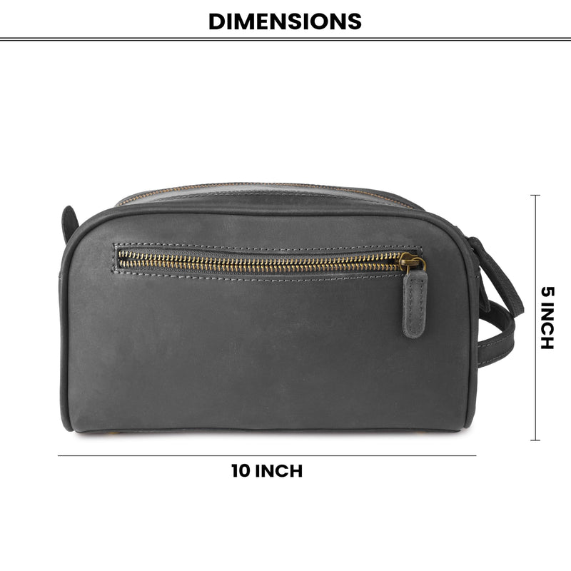 Rasavi Genuine Leather Travel Toiletry Bag, Handcrafted Vintage Water-Resistance Dopp Kit, Large Shaving & Bathroom Organizer - Gift for Men & Women - Black