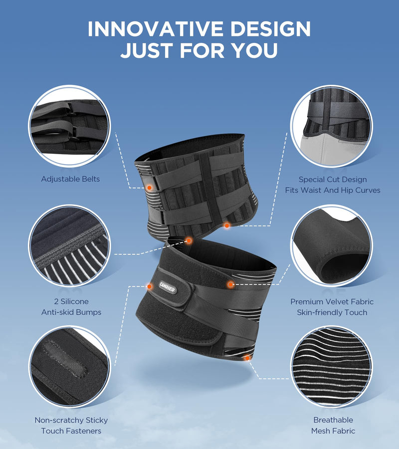 [Australia] - Back Brace for Lower Back Pain Relief with 3D Lumbar Pad, 6X Back Support Belt With Alternative Strips for Men/Women, Soft Breathable Mesh Fabric Lumbar Support for Herniated Disc, Sciatica Large Black 
