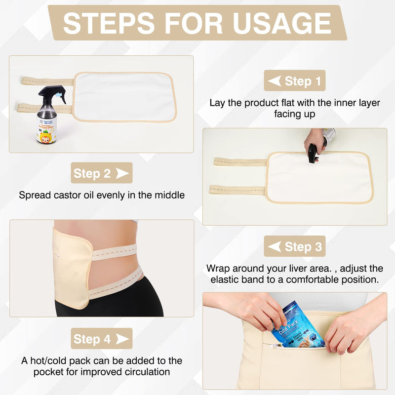 [Australia] - Castor Oil Pack, Adjustable Reusable Castor Oil Pack Wrap for Liver Detox,Less Mess, Elastic Strap Bamboo Cotton Machine Washable Anti Oil Leak Beige 