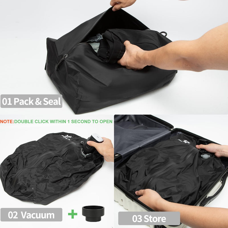 Vacuum Bags for Travel Luggage with Pump, Reusable Space Saver Waterproof Compression Bags for Suitcase,Travel Backpack, Vacuum Seal Packing cube for Storage Organizer Cloth Packing(2PCS + 1PUMP-17L) 2bags+1pump=17L+17L