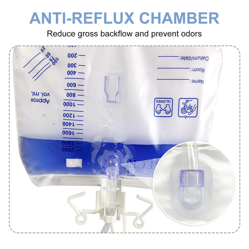 [Australia] - 5 Pack Urinary Drainage Bag with Anti-Reflux Chamber,2000mL Urine Bags with 48" Tube Drainage,Splash-Resistant Drain Spout,Clips and Hanging Hook,Disposable Urine Bags for Men 5 Pack 