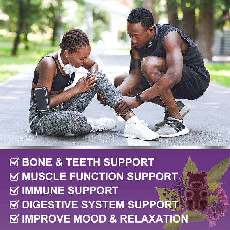 Calcium Magnesium Zinc Gummies with Vitamin D3 for Women & Men, Vegan, 60Ct | WOGORGT - Chewable Calcium Magnesium Zinc D3 Supplement with Sea Moss, Elderberry for Bone & Teeth, Daily Wellness Support 60 Count (Pack of 1)