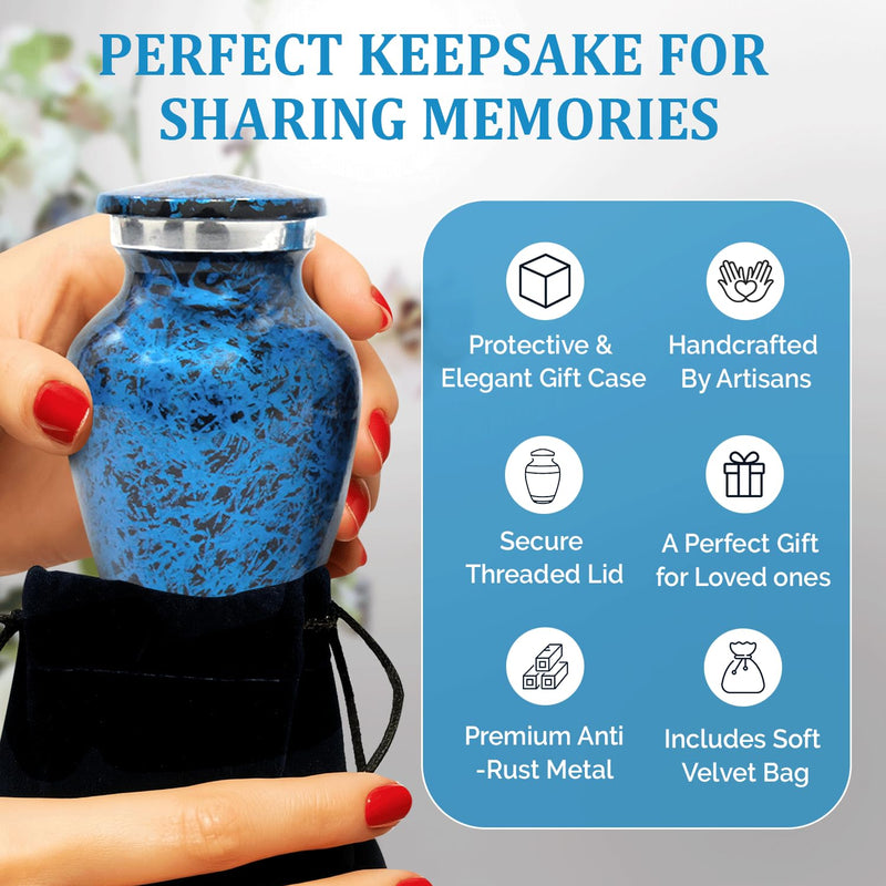 [Australia] - Graceful Small Urns for Human Ashes Keepsake – Elegant Cremation Urn – Tiny Urn Keepsakes for Women – Mini Urns for Ashes for Cherished Memories (Blue, Set of 4) Blue 