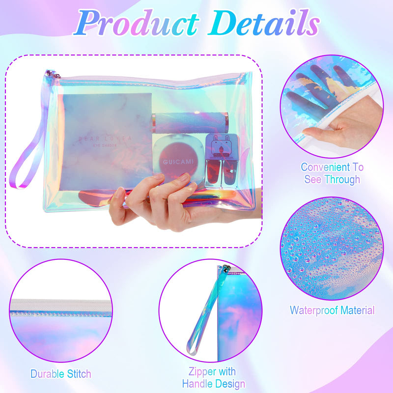 20 Pcs Holographic Makeup Bag Iridescent Cosmetic Pouch with Zipper Transparent Iridescent Purse Portable Travel Clear Pencil Pouch Waterproof Wallet Diaper Organizer for Women