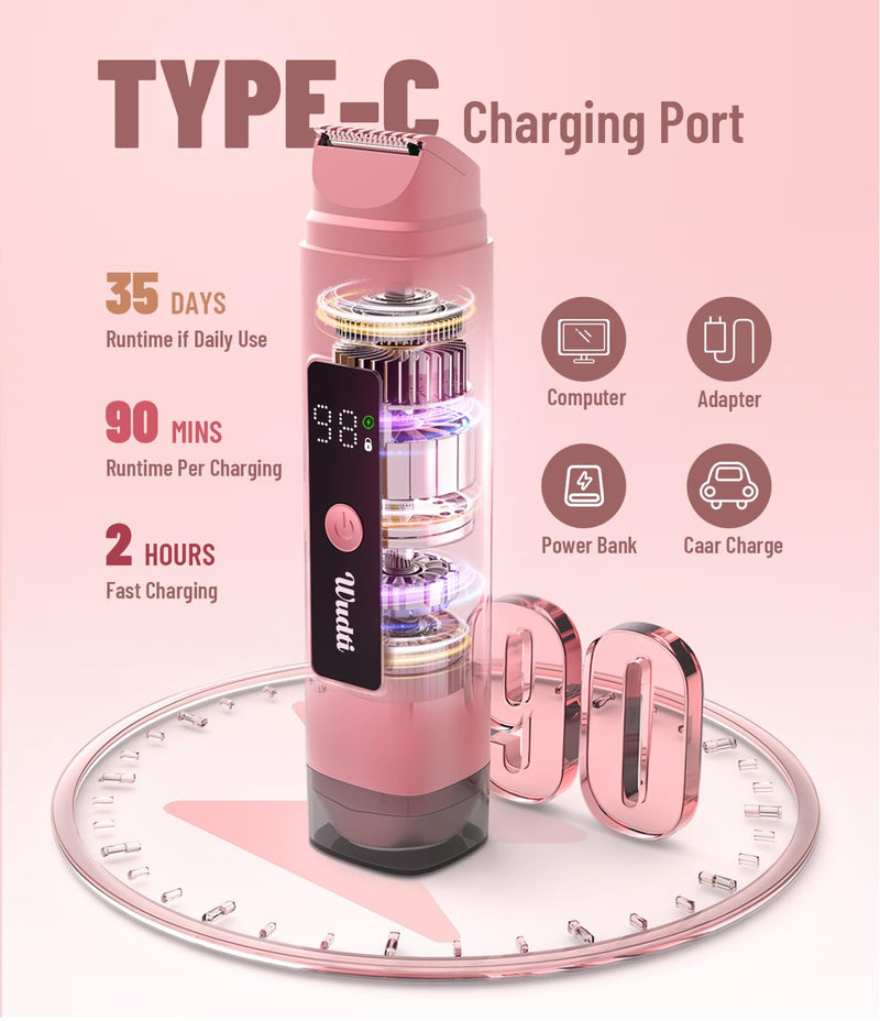 [Australia] - Electric Bikini Trimmer for Women: Razor & Shaver with Dual Heads for Body Pubic Hair, IPX7 Waterproof with LED Display - Rechargeable Lady Trimmer for Underarm Body Leg Face Gold-d 