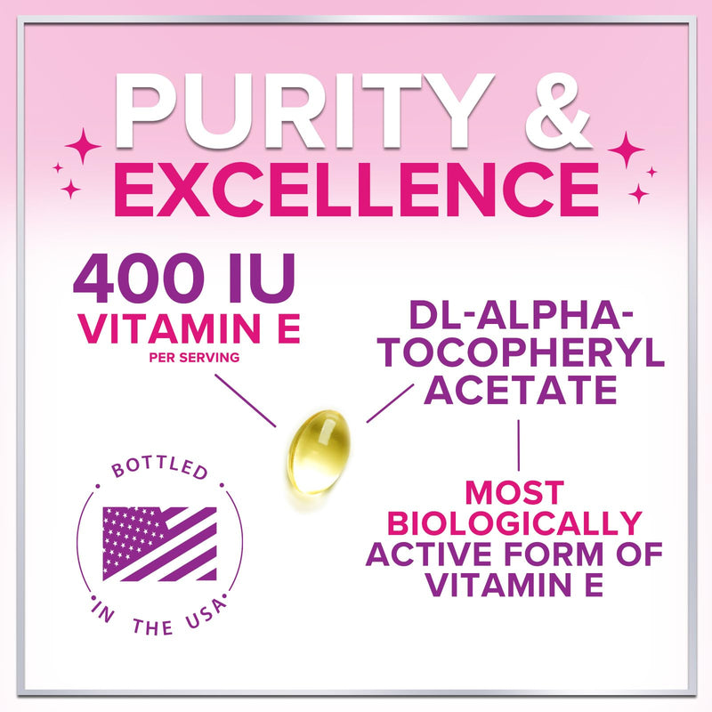 Vitamin E - 180 mg per Serving - Powerful Hair & Skin Support Supplement - dl-Alpha VitaminE Immune Health Support with Antioxidants - Easily Absorbed GMO & Gluten Free, Bottled in USA - 60 Softgels 60 Count (Pack of 1)