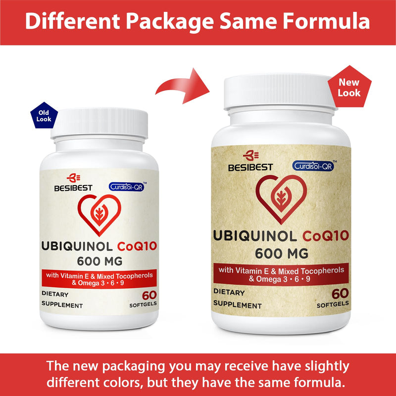 [Australia] - Ubiquinol CoQ10-600mg-Softgel, Active Coq10 Ubiquinol Supplement with Vitamin E & Omega 3, 6, 9, High Absorption-Coenzyme-Q10, Powerful Antioxidant for Energy Production, Tested, 60 Count 60 Count (Pack of 1) 