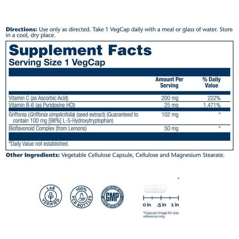 SOLARAY 5 HTP Supplement with Vitamin C & B-6 - Sleep Supplement and Serotonin Synthesis Support - Lab Verified - 60 Servings, 60 Enteric Coated VegCaps Unflavoured 60 Count (Pack of 1)