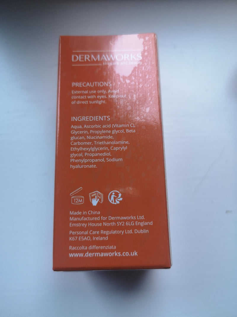 BRIGHTENING VITAMIN C SERUM with Niacinamide, Beta Glucan & Hyaluronic Acid - Anti Aging & Hydrating Vitamin Illuminating Serum & Dark Spot Corrector - Hidratante Facial for Men & Women by DERMAWORKS