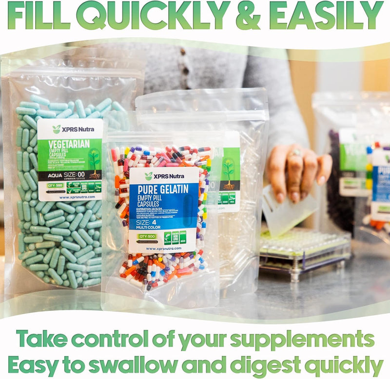 XPRS Nutra Size 5 Empty Capsules - 100 Count Very Small Empty Gelatin Capsules - Pills DIY Capsule Filling - Fillable Pill Gel Caps for Do-It-Yourself Vitamin Supplements (Multi Color)