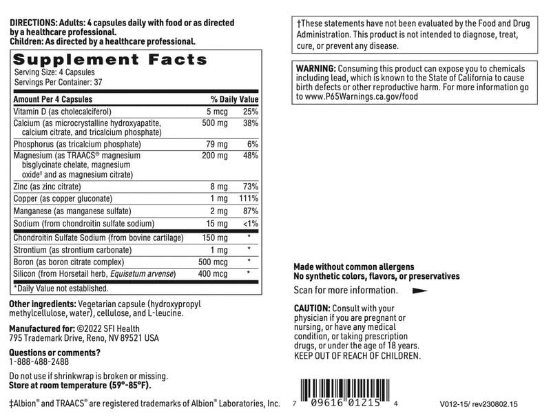 Klaire Labs SFI Health Cal-Assimilate Plus, 150 Capsules | Triple Calcium Bone Support Complex with Vitamin D3, Key Minerals & Chondroitin Sulfate, Hypoallergenic & BSE-Free 150 Count (Pack of 1)