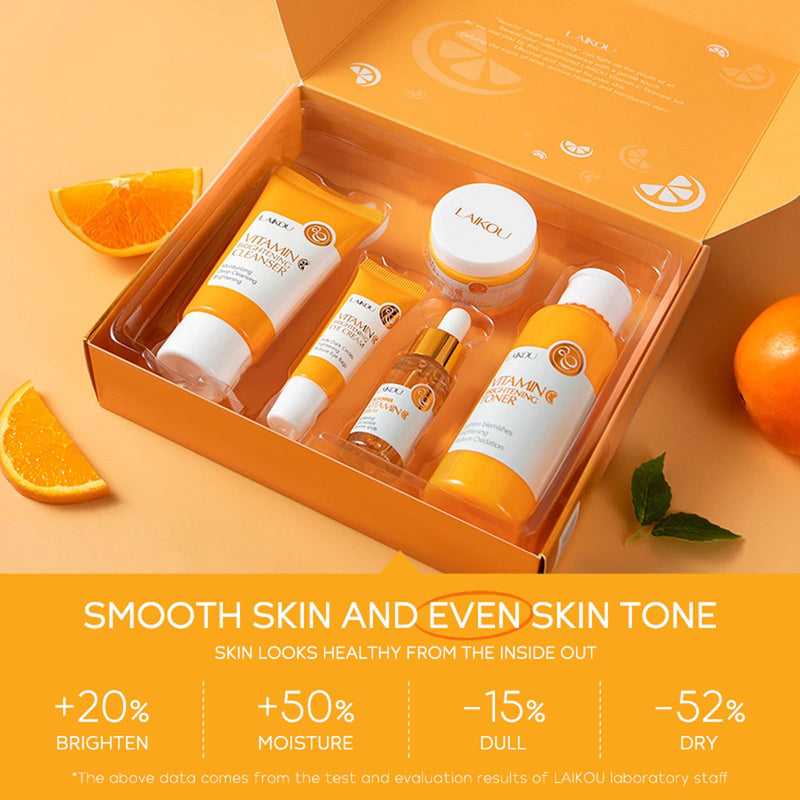 Skincare Gift Set for Teenage Girls, Vitamin C Skin Care Set - 5 Piece Daily Routine Beauty Skin Care Travel Kit, Gentle Skin Cleaning & Care With Cleanser, Toner, Face Serum, Eye Cream, Cream
