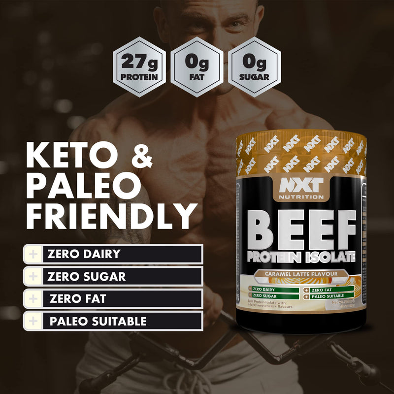NXT Beef Protein Isolate 540g - High Protein Powder in Natural Amino Acids - Paleo, Keto Friendly - Dairy and Gluten Free | 540g (Caramel Latte)
