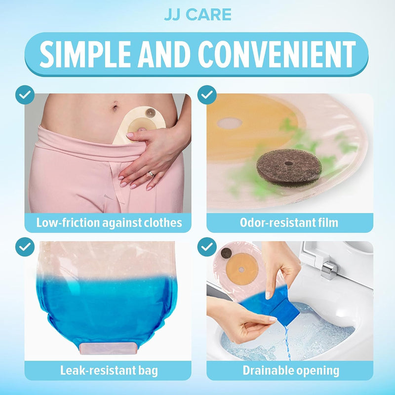 [Australia] - JJ CARE Colostomy Bags 20 PCS, One-Piece Pouching Ostomy Bags, No Mess Ostomy Supplies for Ileostomy, Colostomy, Urostomy Stoma Care with Odor Barrier, Drainable Ostomy Pouch with Cut to Fit Closure 