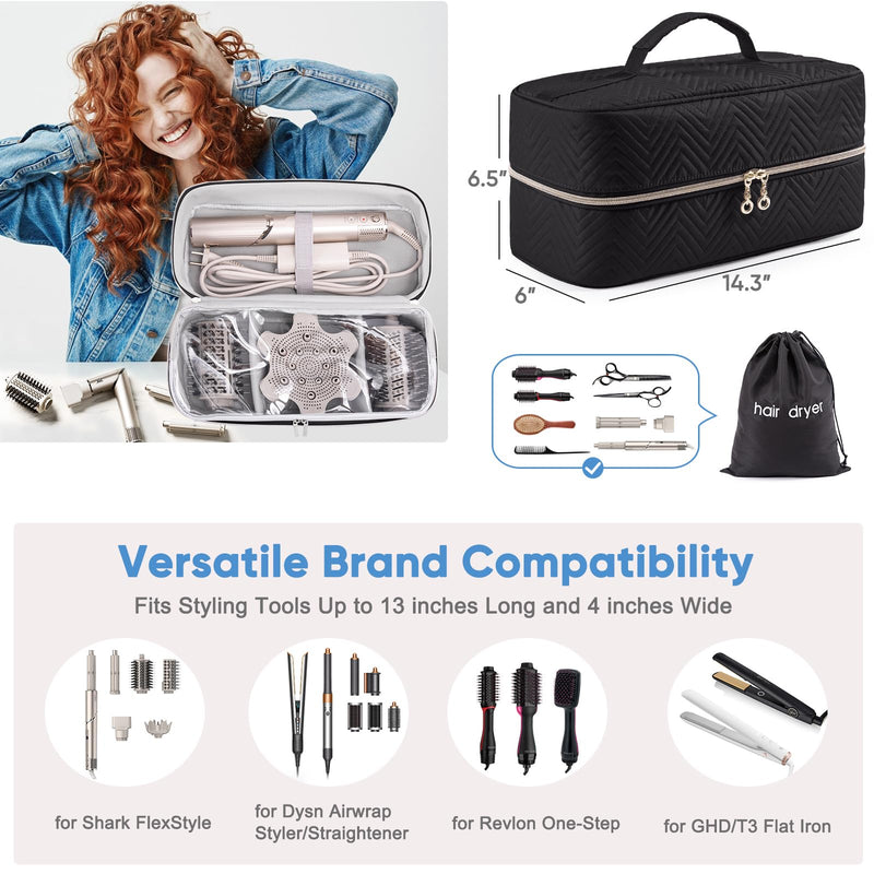 [Australia] - Hair Tools Travel Case - Black Dryer Bag, Large Case for Shark FlexStyle/SmoothStyle, Air Wrap Dryer & Curling Iron Organizer 