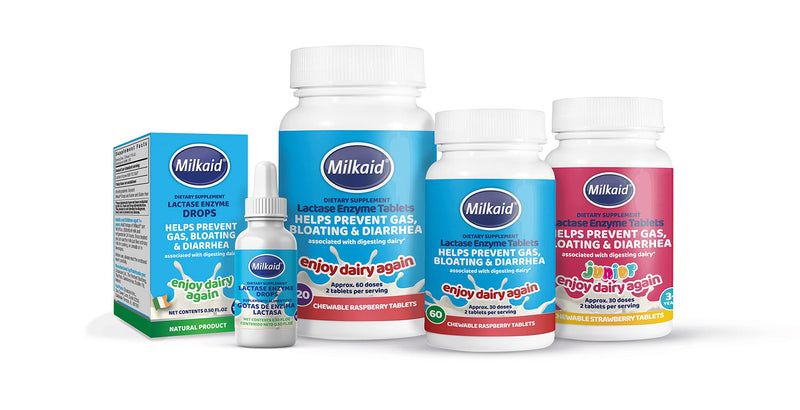 [Australia] - Milkaid Junior Lactase Enzyme Chewable Tablets Lactase Drops for Lactose Intolerance Relief | Prevents Gas, Bloating, Diarrhea in Children | Fast Acting Dairy Digestive Supplement | 