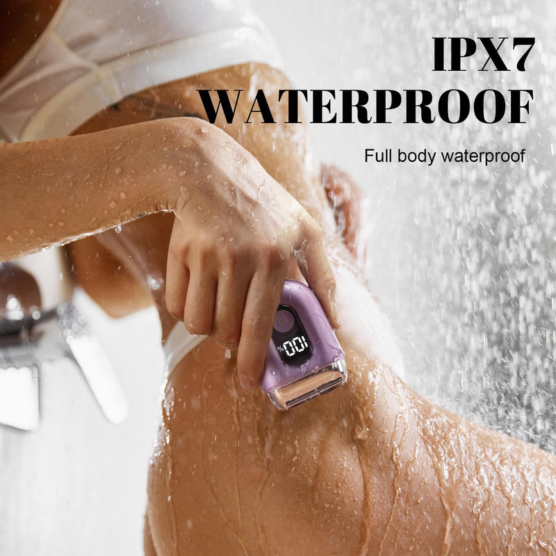 [Australia] - Cordless Electric Shaver for Women: Mini Electric Razors with LED Display - Rechargeable Bikini Trimmer - IPX7 Waterproof Wet Dry Face Razor for Body Pubic Leg (Purple Little) Purple Little 