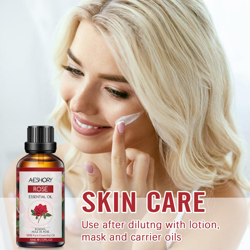 [Australia] - AESHORY Rose Essential Oil 50ml, Rose Essential Oil 100% Pure Natural Aromatherapy Oil in Therapeutic Quality, Fragrance Oils for Diffusers, Skin Care, Hair Care, Massage, Bath 