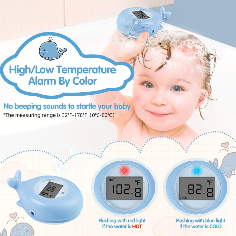 Baby Bath Thermometer, Whale Bath Thermometer Baby Safety, BPA-Free Bath Tub Thermometer, Temp Warning Water Thermometer & Room Thermometer, Bath Thermometer for Pregnancy, Infants, Newborn Blue