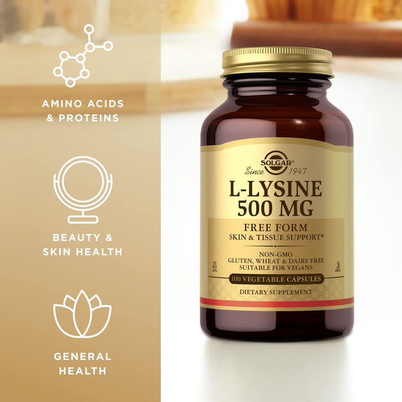 [Australia] - SOLGAR L-Lysine 500 mg - 100 Vegetable Capsules - Skin & Tissue Support - Non-GMO, Vegan, Kosher, Gluten Free - 100 Servings 1 