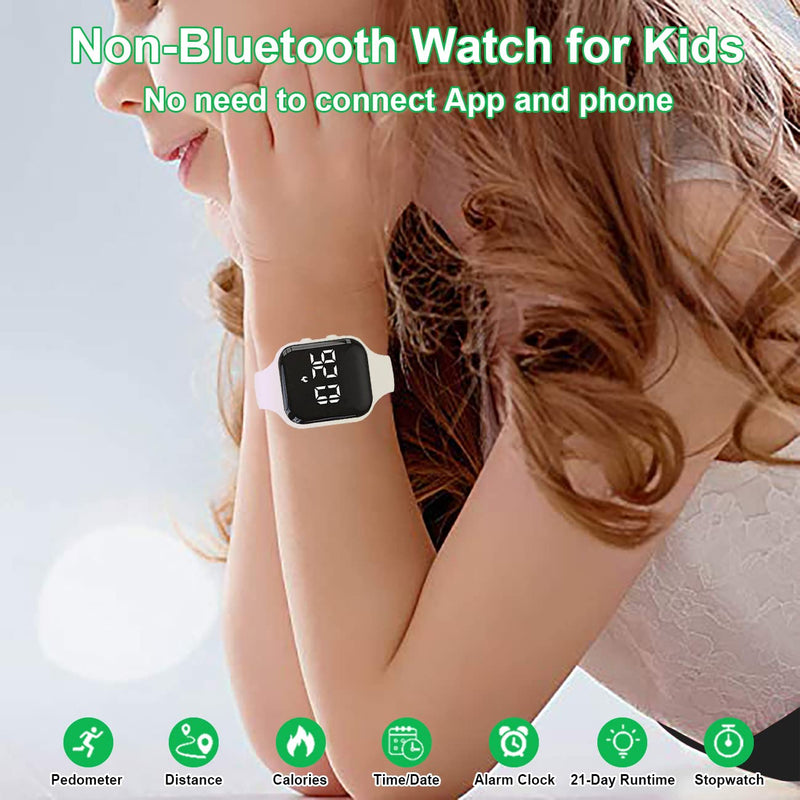 [Australia] - Kids Fitness Pedometer Watch without App/Bluetooth,LED Sports Watch with Timer Calories/Distance/Step Counter,2 Alarm Clocks,21 Days Battery Life Rechargeable Digital Watch for Boy Girl Kids White 
