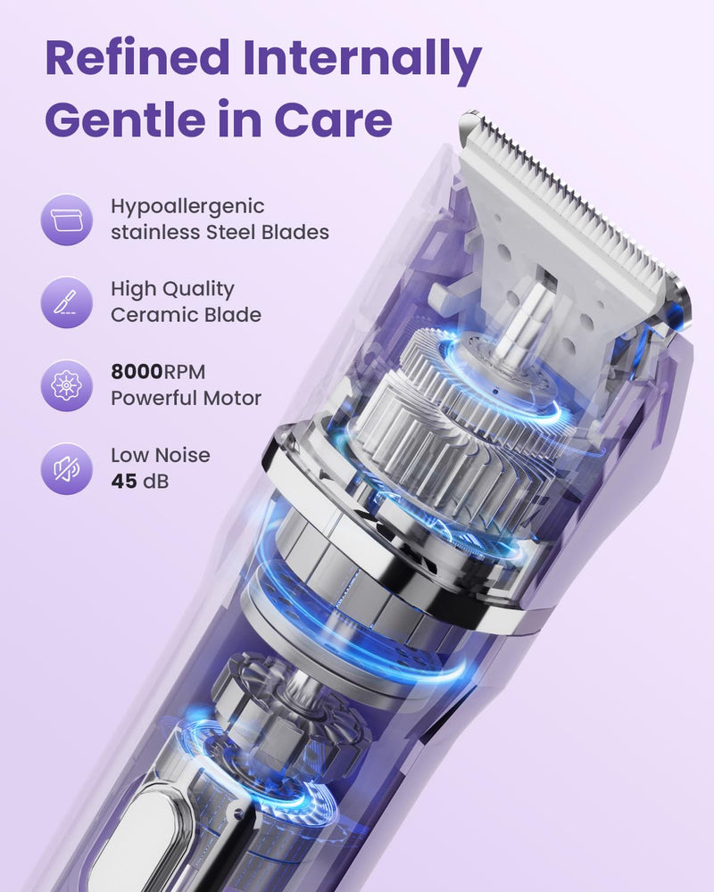 Bikini Trimmer for Women - 5 in 1 Electric Razors for Ladys Pubic Facial Nose Body Leg Hair Removal, Waterproof Electric Shaver for Women Private Area Sensitive Skin, Personal Hair Trimmer Purple