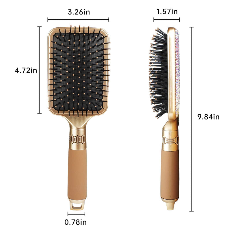 Hair Brush Detangles Instantly Removing Tangles, Knots, Fly Aways Exceptional Wig Brush For Hair Wraps & Weave Management Handmade Luxury Bling Crystal Paddle Brush Cute Rhinestone (AB Color) AB Color