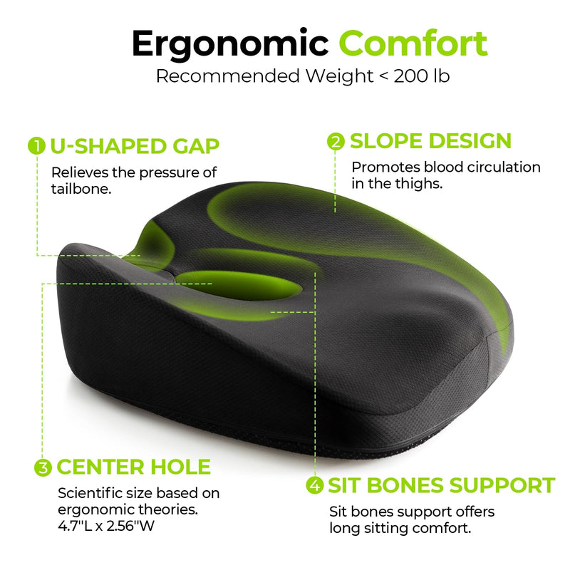 [Australia] - AUVON Innovative Donut Pillow Hemorrhoids Scientific Center Hole and Tailbone Cutout, Orthopedic Pain Relief Donut Seat Cushion for Coccyx, Sciatica, Postpartum Pregnancy, After Surgery Sitting Relief Black 