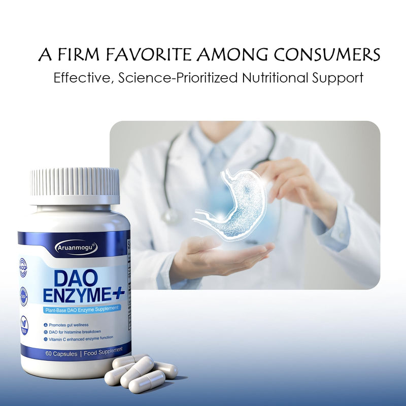 DAO Supplements Histamine Blocker – DAO Enzyme (Diamine Oxidase) & Vitamin C for Gut Health & Food Support – 60 Servings