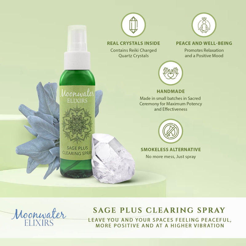 White Sage Smudge Spray for Spiritual Cleansing & Aura Protection, Sage Spray for Cleansing Negative Energy & Protection, Home & Meditation, Clear Quartz Reiki Energized Aromatherapy Room Mist 2X 8oz