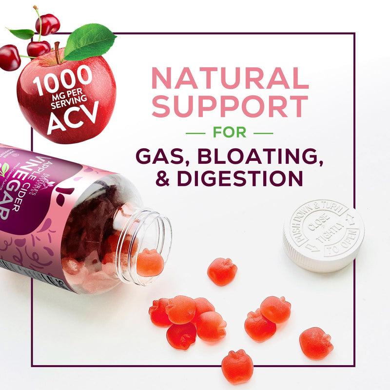Apple Cider Vinegar Gummies 1000mg Per Serving - Sugar Free ACV Gummy Vitamins Supplement - Vitamin B12 & B6 for Energy - Digestion, Detox & Cleanse Support, Vegan, Gluten-Free, Non-GMO - 60 Gummies 60 Count (Pack of 1)