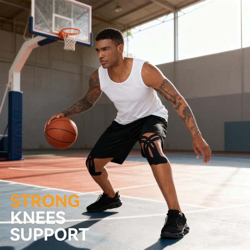 [Australia] - Precut Kinesiology Tape for Knees, 12 Pcs Kinesiology Tape for Knee Pain Relief Athletic Tape, Breathable & Latex-Free Waterproof Knee Tape Hypoallergenic Elastic Sports Tape, Black M Black 