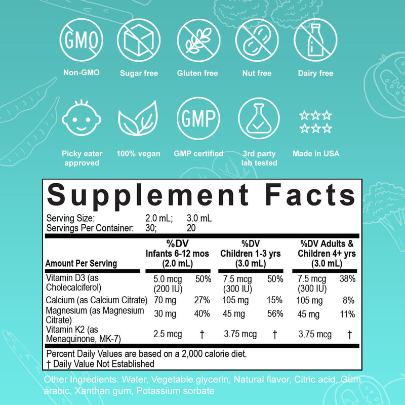 Nuvamin – Liquid Calcium & Magnesium Drops for Baby, Toddlers, Kids, & Adults, 2Fl.Oz (60ml), 30 Daily Servings. Great Taste - All Natural - Vegan - Superior Absorption