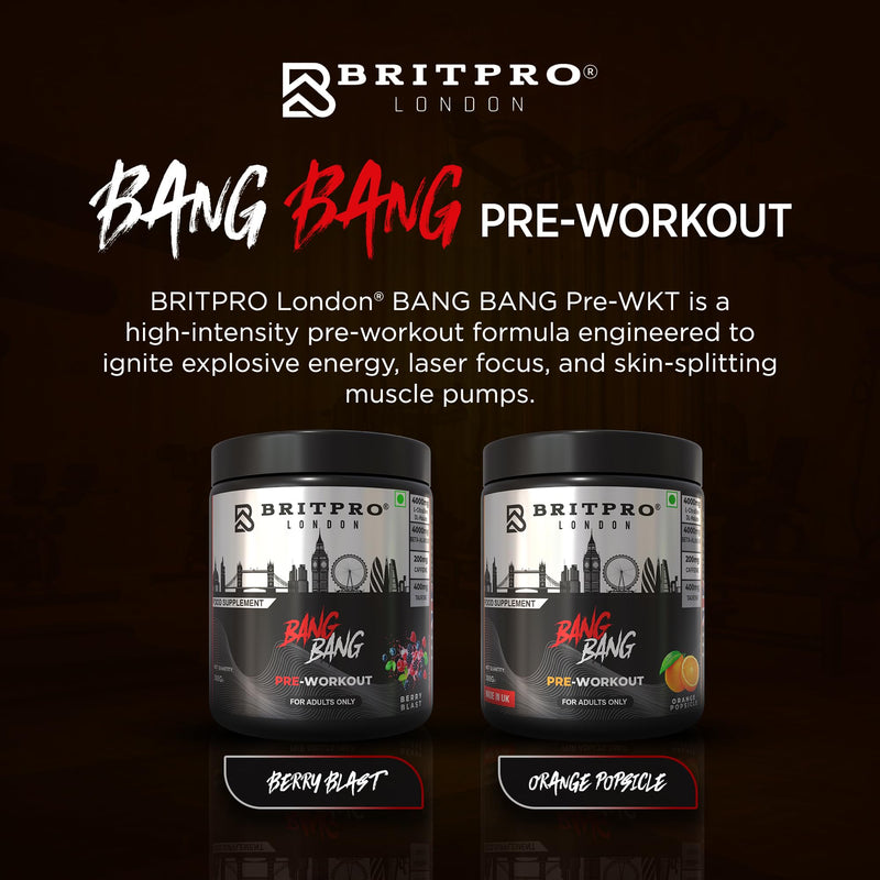 Bang Bang Pre-Workout, 300g - Orange Popsicle Flavour - High-Intensity Pre Workout, Focus & Endurance, Muscle Pump - Clean Energy, No Crash - Made in the UK