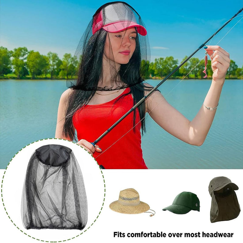 [Australia] - LYQNIHOB 2x Black Mosquito Protection Hoods - Insect Protection for Outdoor, Camping & Travel - Anti-Mosquito, Bee & Fly - Mask Cap Hat with Net Mesh - Face Protection for Fishing & More 